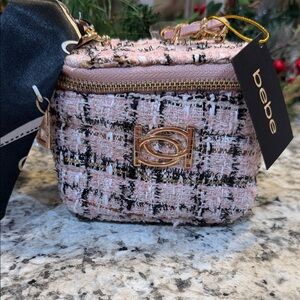 Bebe Pink and Black Tweed Mini Bag